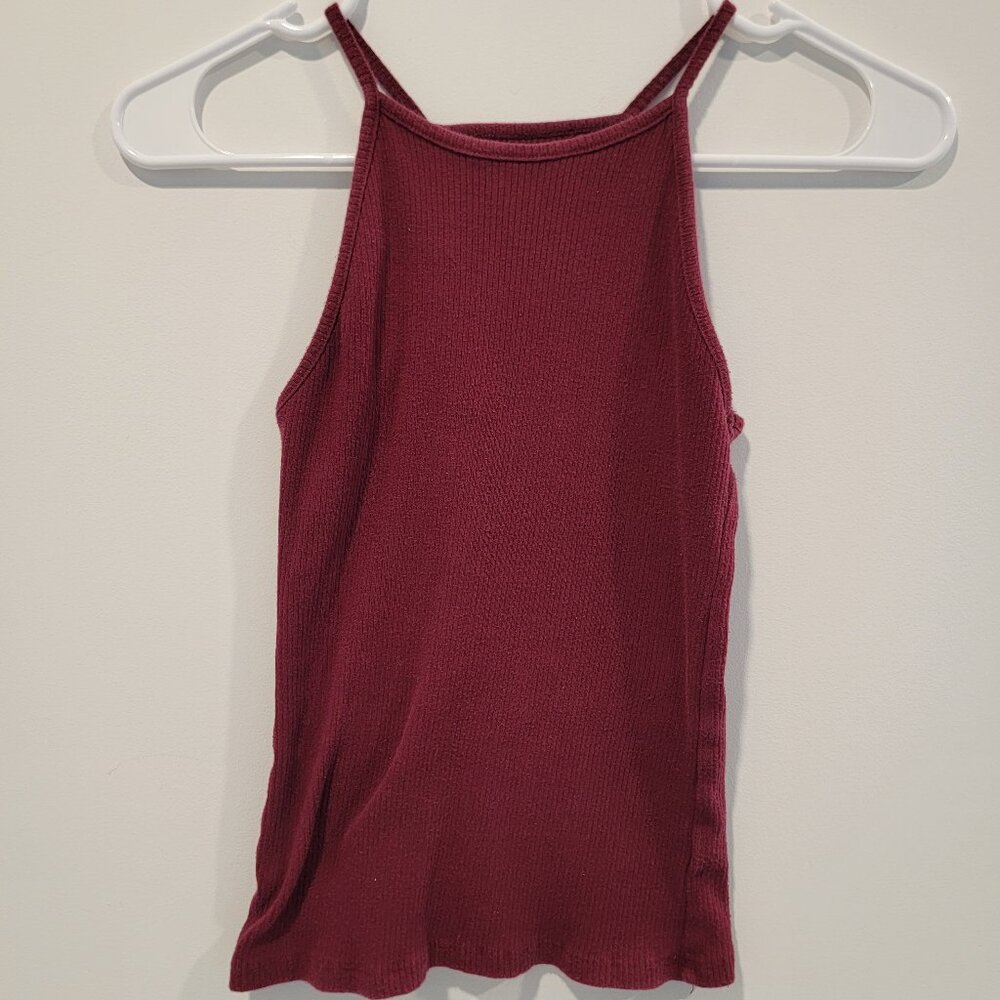 Cropped Ribbed Tank Top XS Burgondy
